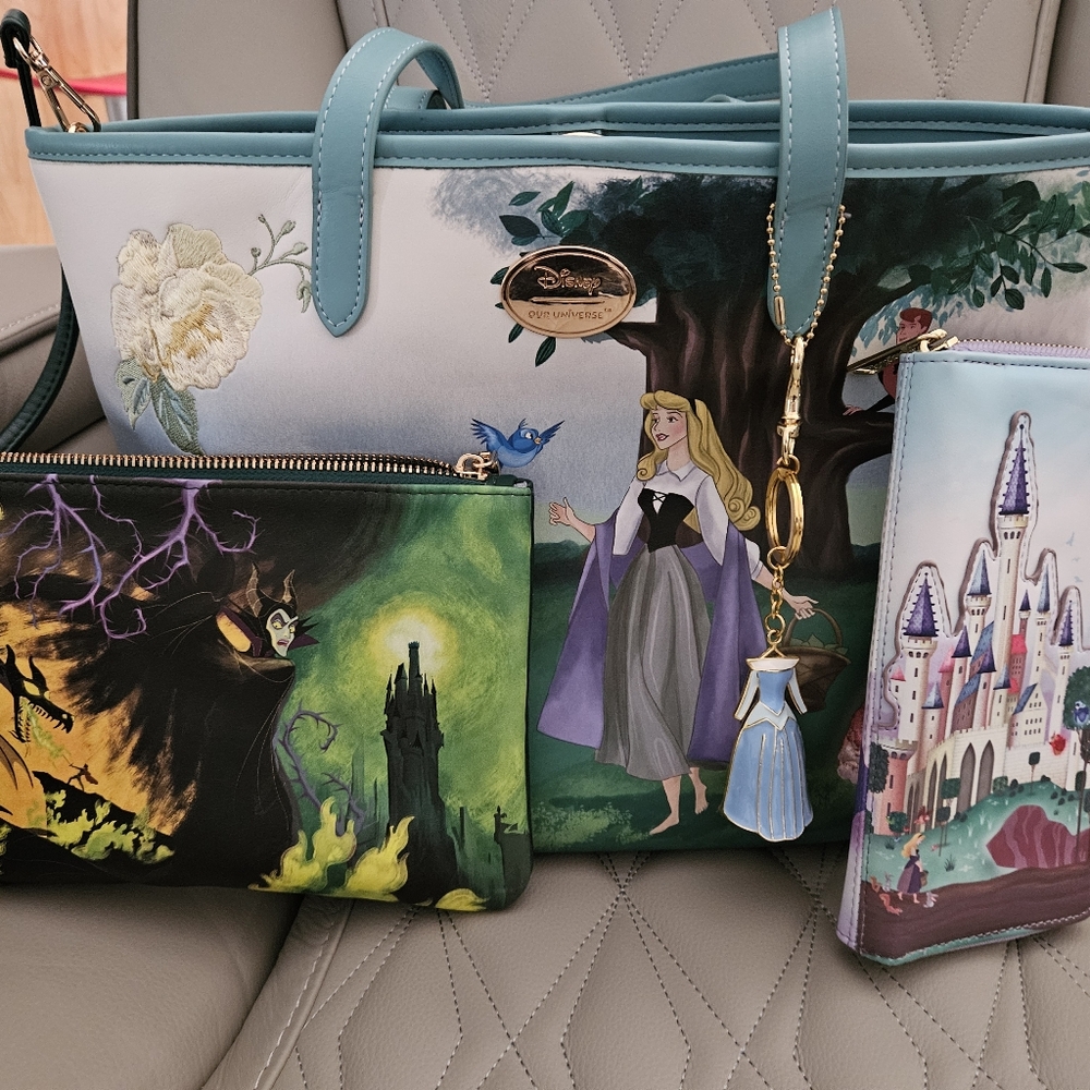 Sleeping Beauty Loungefly Tote With Makeup Bag And Wallet